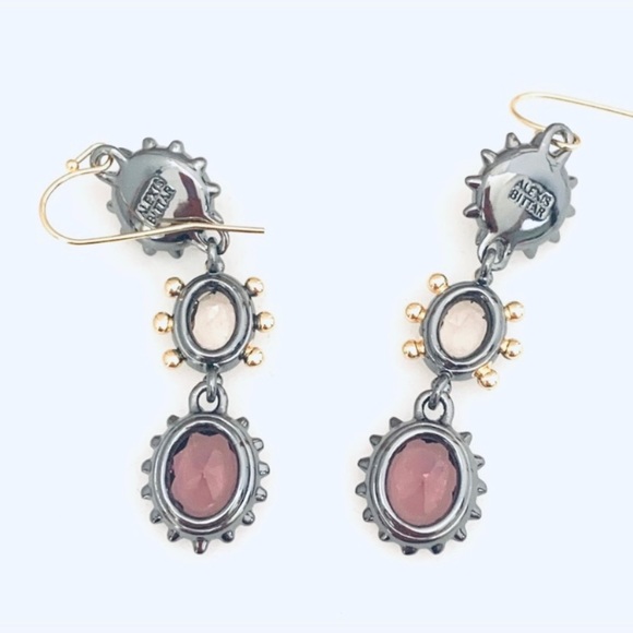 ALEXIS BITTAR • NEW Gold Gunmetal Pearl Stone 3 Stone Drop Spiked Earrings - Picture 8 of 11
